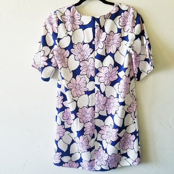Ann Taylor White Pink Floral Short Sleeve Shift Mini Dress Work Career Size 2 - Picture 4 of 5